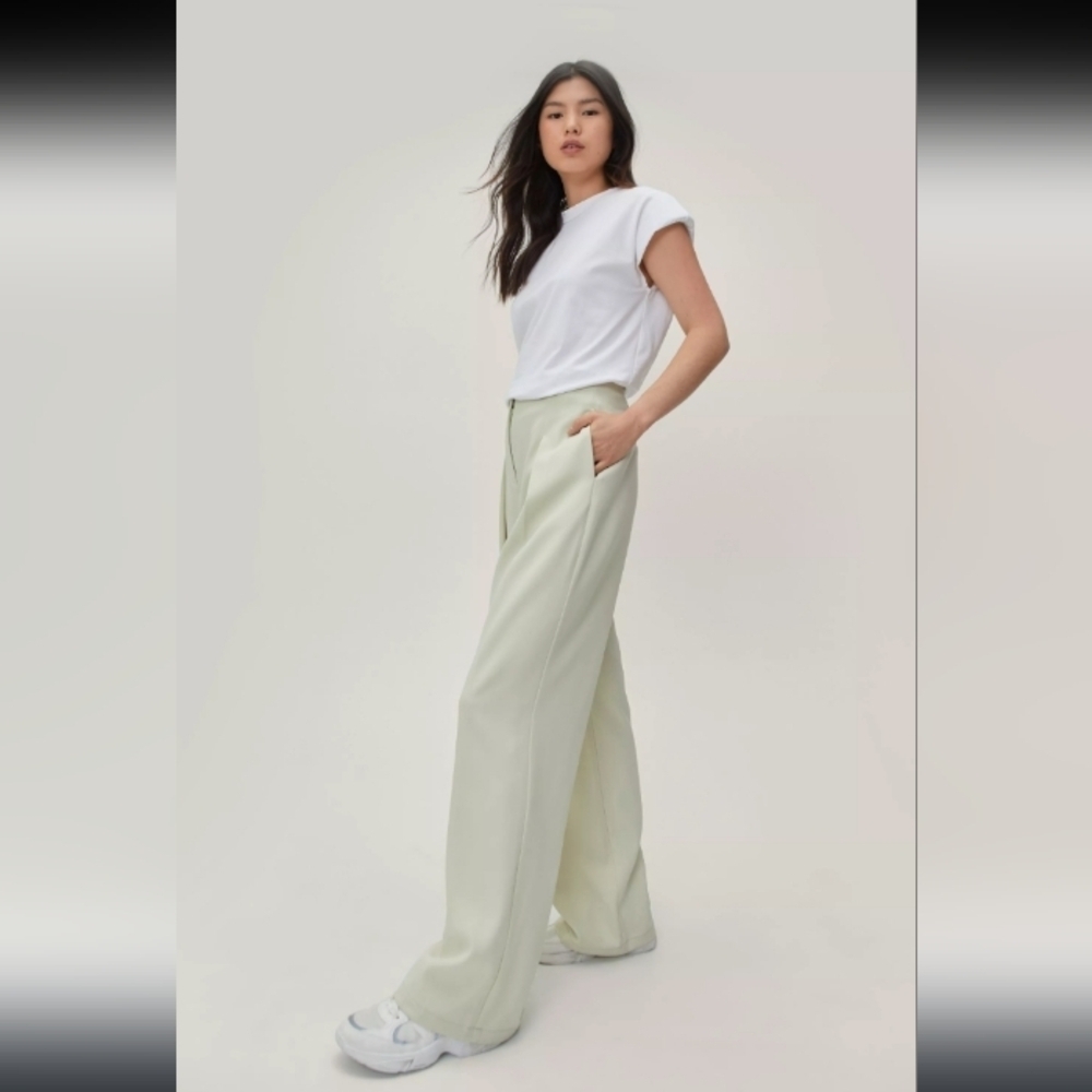 Nasty Gal Pastel Pale Green Extra Wide Leg Bohemian Loose Casual  Trouser Pants